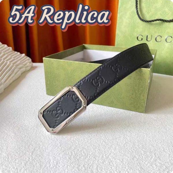 Replica Gucci Unisex Signature Leather Belt Black Leather Rectangular Buckle Trademark 3.8 CM Width 5