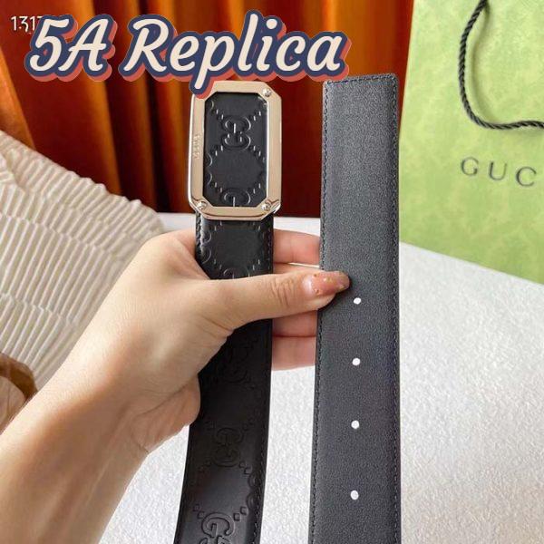 Replica Gucci Unisex Signature Leather Belt Black Leather Rectangular Buckle Trademark 3.8 CM Width 7