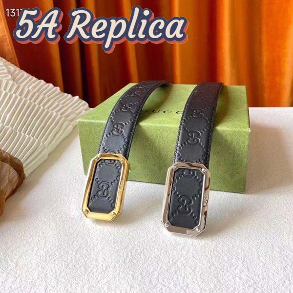 Replica Gucci Unisex Signature Leather Belt Black Leather Rectangular Buckle Trademark 3.8 CM Width 10