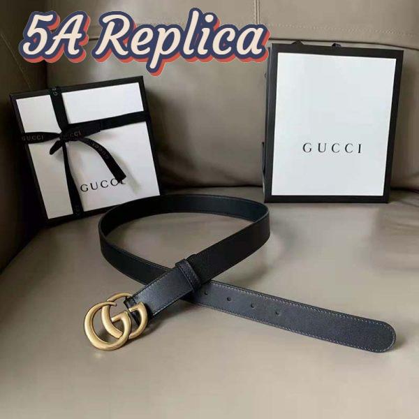 Replica Gucci Unisex Slim Leather Belt Double G Buckle Black Leather 3 cm Width 4
