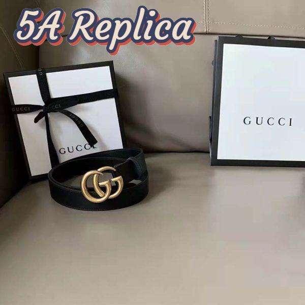 Replica Gucci Unisex Slim Leather Belt Double G Buckle Black Leather 3 cm Width 5