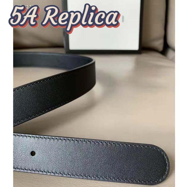 Replica Gucci Unisex Slim Leather Belt Double G Buckle Black Leather 3 cm Width 7