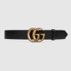 Replica Gucci Unisex Wide Leather Belt with Double G Buckle-Black 7