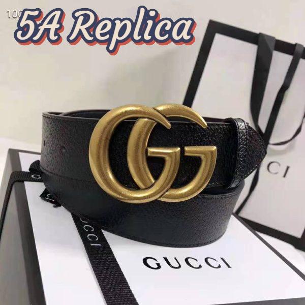 Replica Gucci Unisex Wide Leather Belt with Double G Buckle 4 cm Width-Black 4