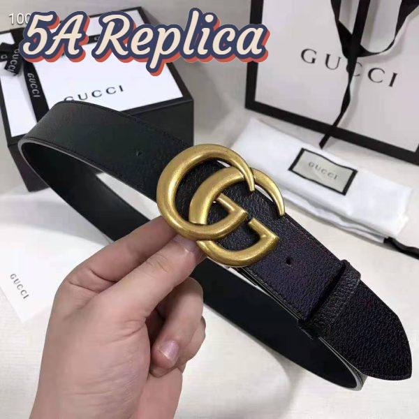 Replica Gucci Unisex Wide Leather Belt with Double G Buckle 4 cm Width-Black 5