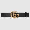 Replica Gucci Unisex Wide Leather Belt with Double G Buckle-Black