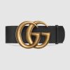 Replica Gucci Unisex Wide Leather Belt with Double G Buckle-Black 6