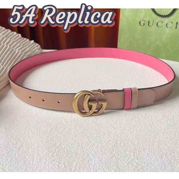 Replica Gucci Women GG Marmont Reversible Belt Beige Pink Leather 3 CM Width Double G 3