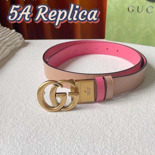 Replica Gucci Women GG Marmont Reversible Belt Beige Pink Leather 3 CM Width Double G 4