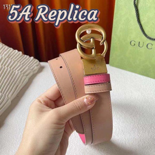 Replica Gucci Women GG Marmont Reversible Belt Beige Pink Leather 3 CM Width Double G 8