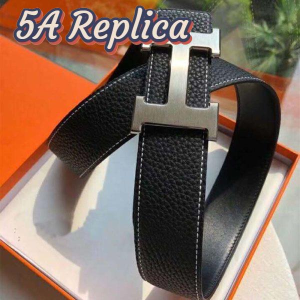 Replica Hermes Men Quizz Belt Buckle & Reversible Leather Strap 32 mm-Silver 3