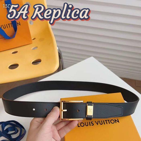 Replica Louis Vuitton Unisex LV City Pin 35MM Belt Black Calf Leather Gold-Color Hardware 7