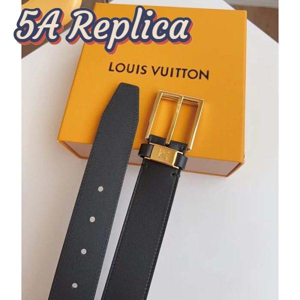 Replica Louis Vuitton Unisex LV City Pin 35MM Belt Black Calf Leather Gold-Color Hardware 9