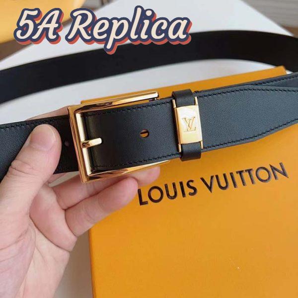 Replica Louis Vuitton Unisex LV City Pin 35MM Belt Black Calf Leather Gold-Color Hardware 10