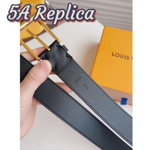 Replica Louis Vuitton Unisex LV City Pin 35MM Belt Black Calf Leather Gold-Color Hardware 11
