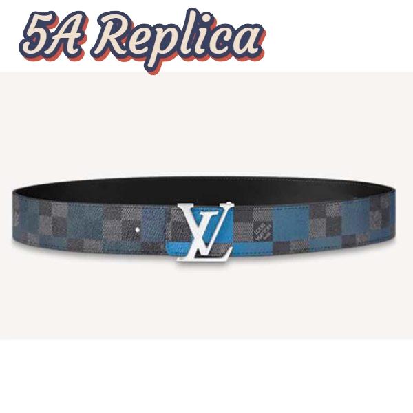 Replica Louis Vuitton Unisex LV Initiales 40 mm Reversible Belt Damier Graphite Canvas Calf-Blue 2