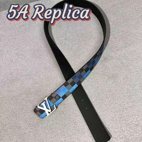 Replica Louis Vuitton Unisex LV Initiales 40 mm Reversible Belt Damier Graphite Canvas Calf-Blue 4