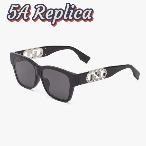 Replica Fendi Women O’Lock Black Acetate Sunglasses with Logo in Crystals 3