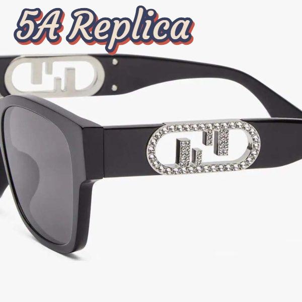 Replica Fendi Women O’Lock Black Acetate Sunglasses with Logo in Crystals 4