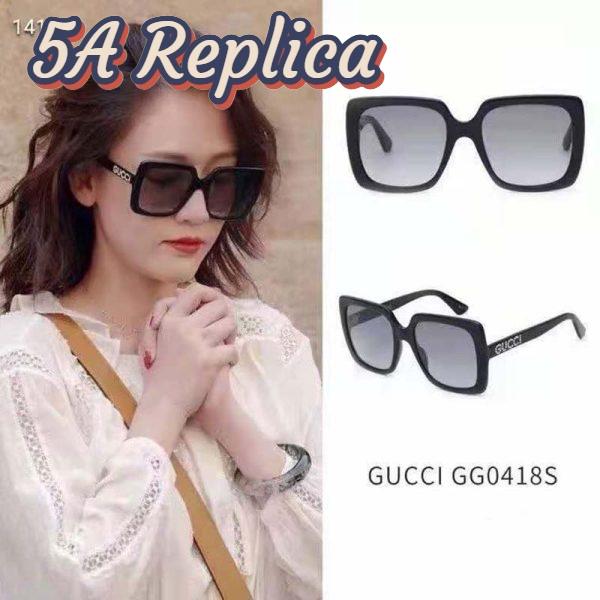 Replica Gucci Unisex Rectangular-Frame Acetate Sunglasses Shiny Black Acetate Temples Crystals 4