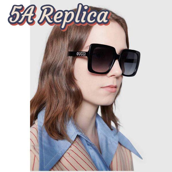 Replica Gucci Unisex Rectangular-Frame Acetate Sunglasses Shiny Black Acetate Temples Crystals 6