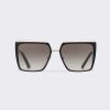 Replica Gucci Unisex Rectangular-Frame Acetate Sunglasses Shiny Black Acetate Temples Crystals 9