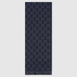 Replica Gucci Men GG Jacquard Pattern Knit Scarf with Fringe 2