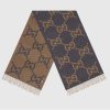 Replica Gucci Unisex G Rhombus Jacquard Scarf in Wool and Cotton-Brown 14