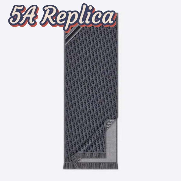 Replica Dior Unisex CD Oblique Scarf Black Gray Wool Fringed Edging Wool 2