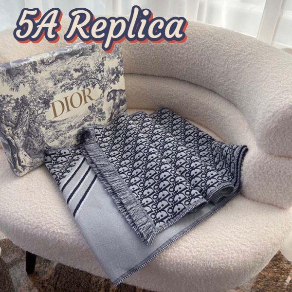 Replica Dior Unisex CD Oblique Scarf Black Gray Wool Fringed Edging Wool 4