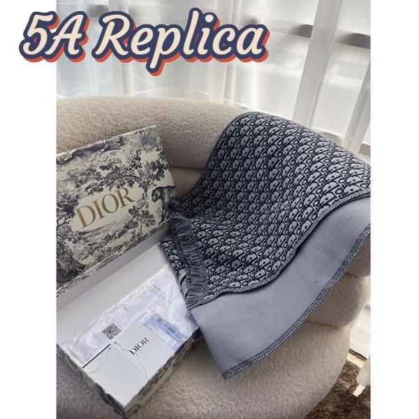 Replica Dior Unisex CD Oblique Scarf Black Gray Wool Fringed Edging Wool 5