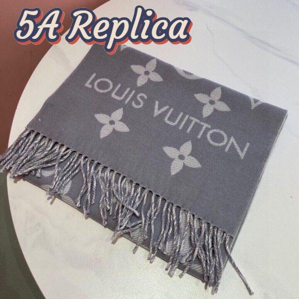 Replica Louis Vuitton LV Unisex Essential Scarf Grey Wool Jacquard Weave Monogram Pattern 5