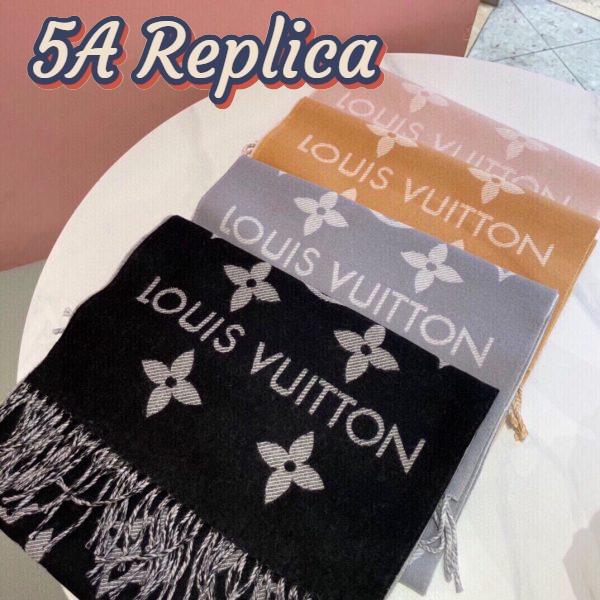 Replica Louis Vuitton LV Unisex Essential Scarf Grey Wool Jacquard Weave Monogram Pattern 9