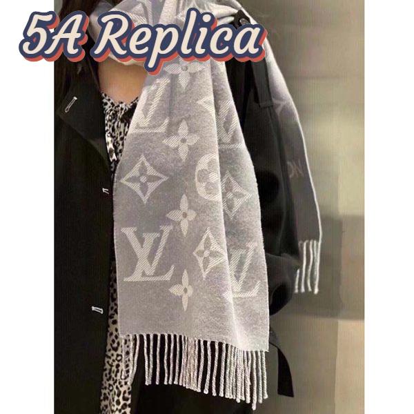 Replica Louis Vuitton LV Unisex Essential Scarf Grey Wool Jacquard Weave Monogram Pattern 11