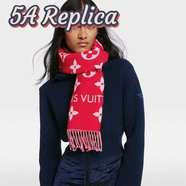 Replica Louis Vuitton LV Unisex Essential Scarf Red Wool Jacquard Weave Monogram Pattern 12