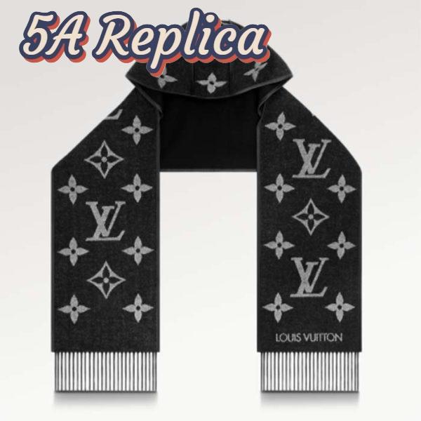 Replica Louis Vuitton LV Unisex Fall For You Hood Scarf Black Wool Cashmere Jacquard Monogram 2
