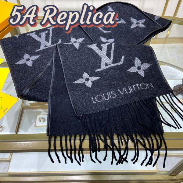 Replica Louis Vuitton LV Unisex Fall For You Hood Scarf Black Wool Cashmere Jacquard Monogram 8