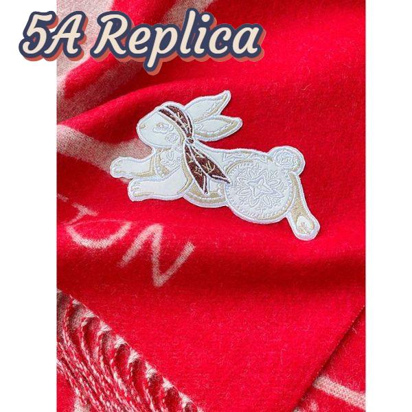 Replica Louis Vuitton LV Unisex Precious Rabbit Reykjavik Scarf Red Cashmere Monogram Flowers 6