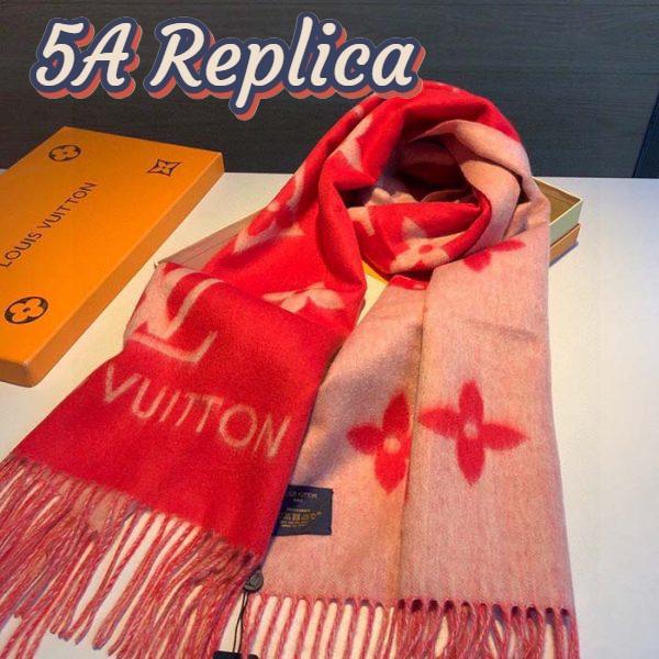 Replica Louis Vuitton LV Unisex Reykjavik Scarf Red Cashmere Jacquard Weave Oversized Monogram Flowers 3