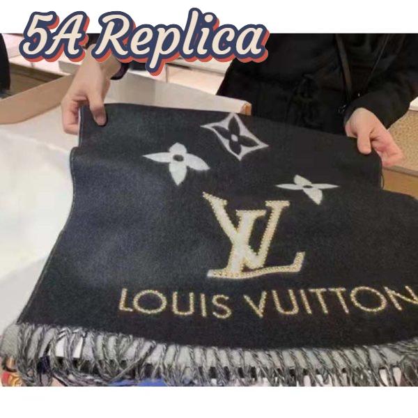 Replica Louis Vuitton LV Unisex Studdy Reykjavik Scarf Black Cashmere Monogram 3
