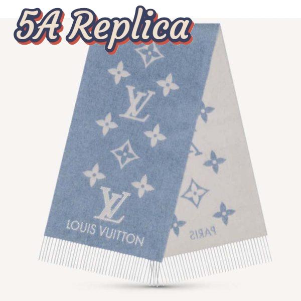 Replica Louis Vuitton LV Unisex Studdy Reykjavik Scarf Denim Blue Allover Monogram Jacquard Weave