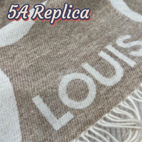 Replica Louis Vuitton LV Unisex Ultimate Shine Scarf Beige Allover Monogram Pattern Fringe Finish 6