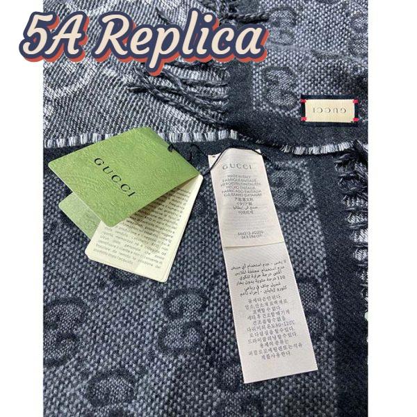 Replica Gucci Unisex GG Jcquard Pattern Knit Scarf Tassels Grey Wool Light Grey GG 21