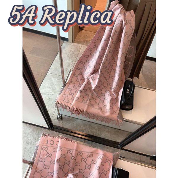 Replica Gucci Unisex GG Wool Scarf Beige Mini GG Lilac Tassel Detail 4