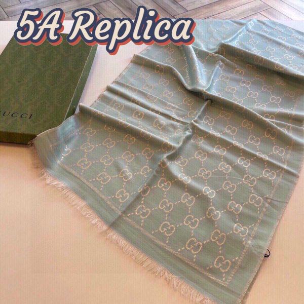 Replica Gucci Unisex GG Wool Scarf Beige Mini GG Wool Turquoise Tassel Detail 5