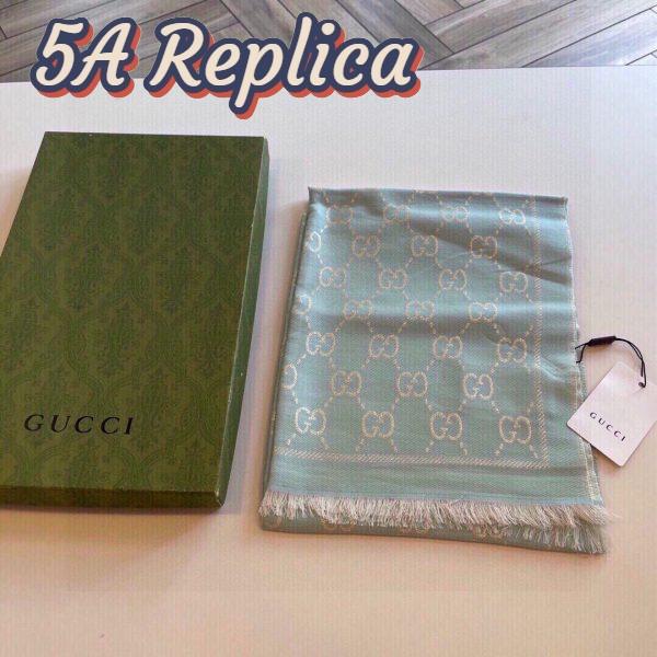 Replica Gucci Unisex GG Wool Scarf Beige Mini GG Wool Turquoise Tassel Detail 6