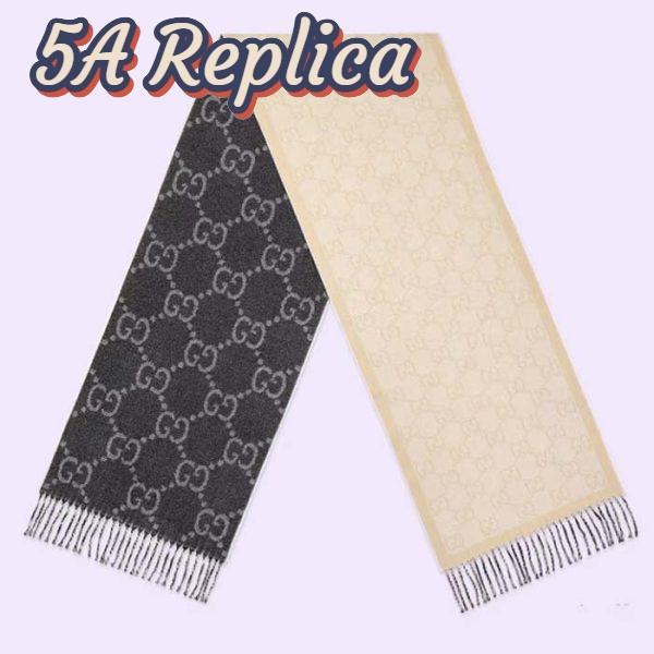 Replica Gucci Unisex GG Wool Scarf Ivory Mini GG Black Tassel Detail 2