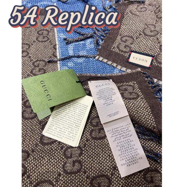 Replica Gucci Unisex Original GG Jacquard Knit Scarf Tassels Navy Light Brown Organic Wool 9