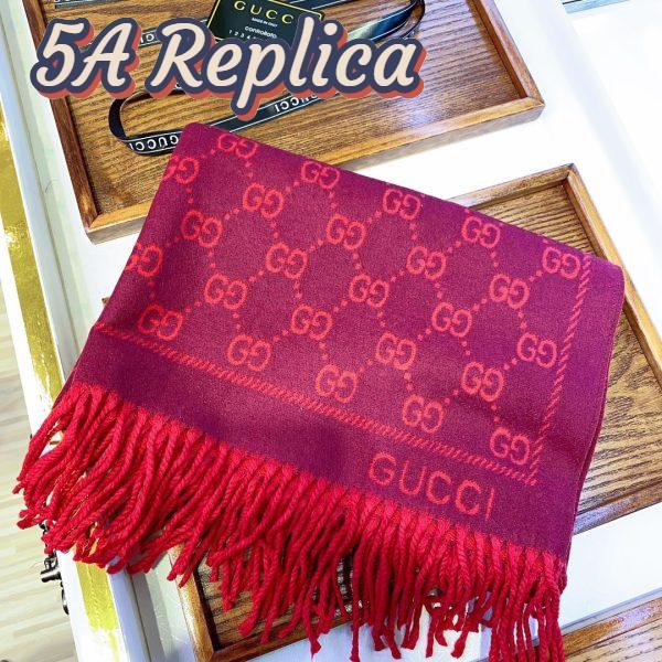 Replica Gucci Women GG Jacquard Pattern Knitted Scarf Magenta Bordeaux GG Wool 5