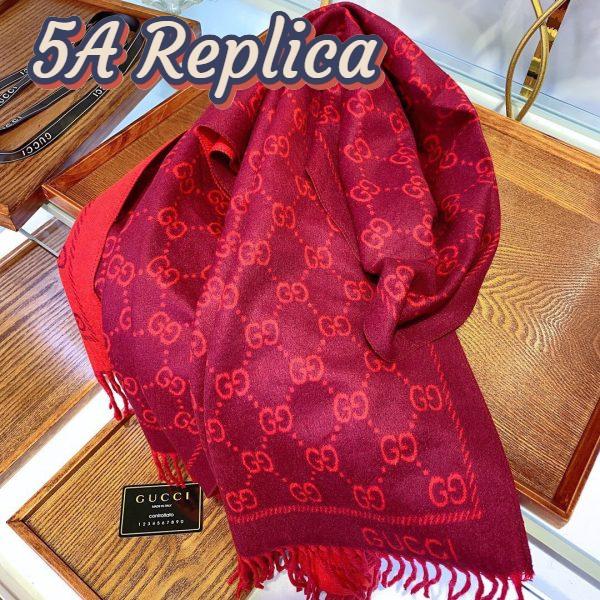 Replica Gucci Women GG Jacquard Pattern Knitted Scarf Magenta Bordeaux GG Wool 6